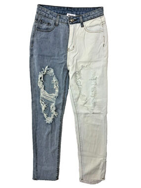 Princess Polly Denim XX Women's Size 2 Two-Tone Destroyed Blue White Jeans EUC